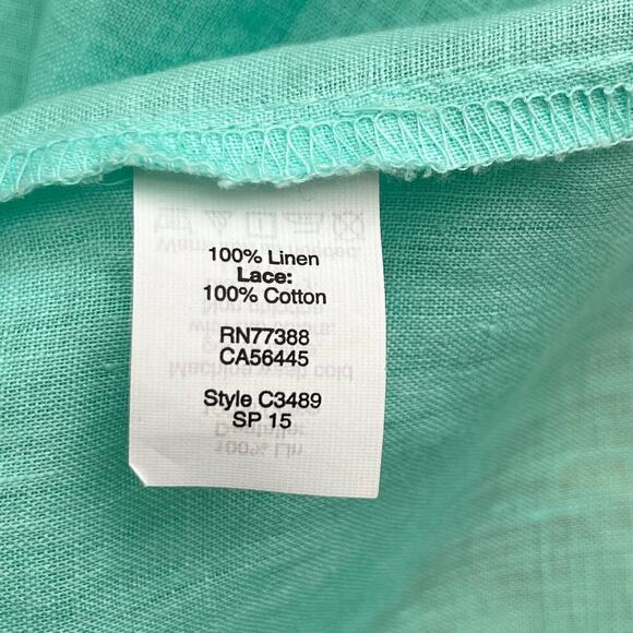 J.Crew Linen Lace Short Sleeve Tee Top in Mint Green, Size 2 - Picture 8 of 9